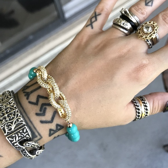 Bohochic turquoise yellow gold plated cz link - Picture 3 of 8